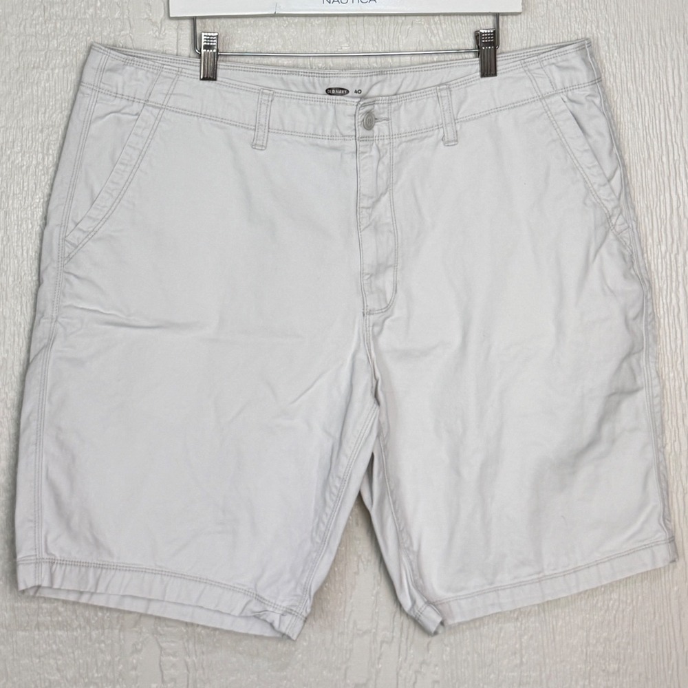 Old Navy Mens Chino Shorts Size 40 Light Gray Cotton Twill Flat Front 9 Inseam